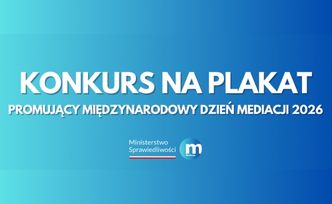 Informacja na niebieskim tle o konkursie na plakat na Dzień Mediacji