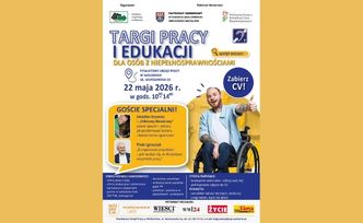 plakat zachęcający do udziału w targach pracy dla osób z niepełnosprawnościami.